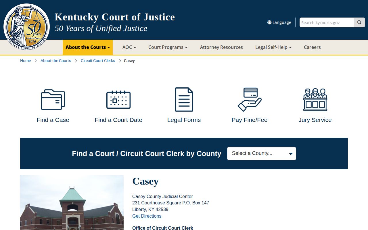 Casey County Judicial Center contacts after an arrest