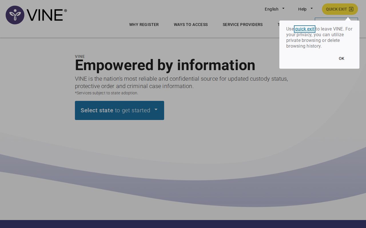 VINELink public custody search landing page