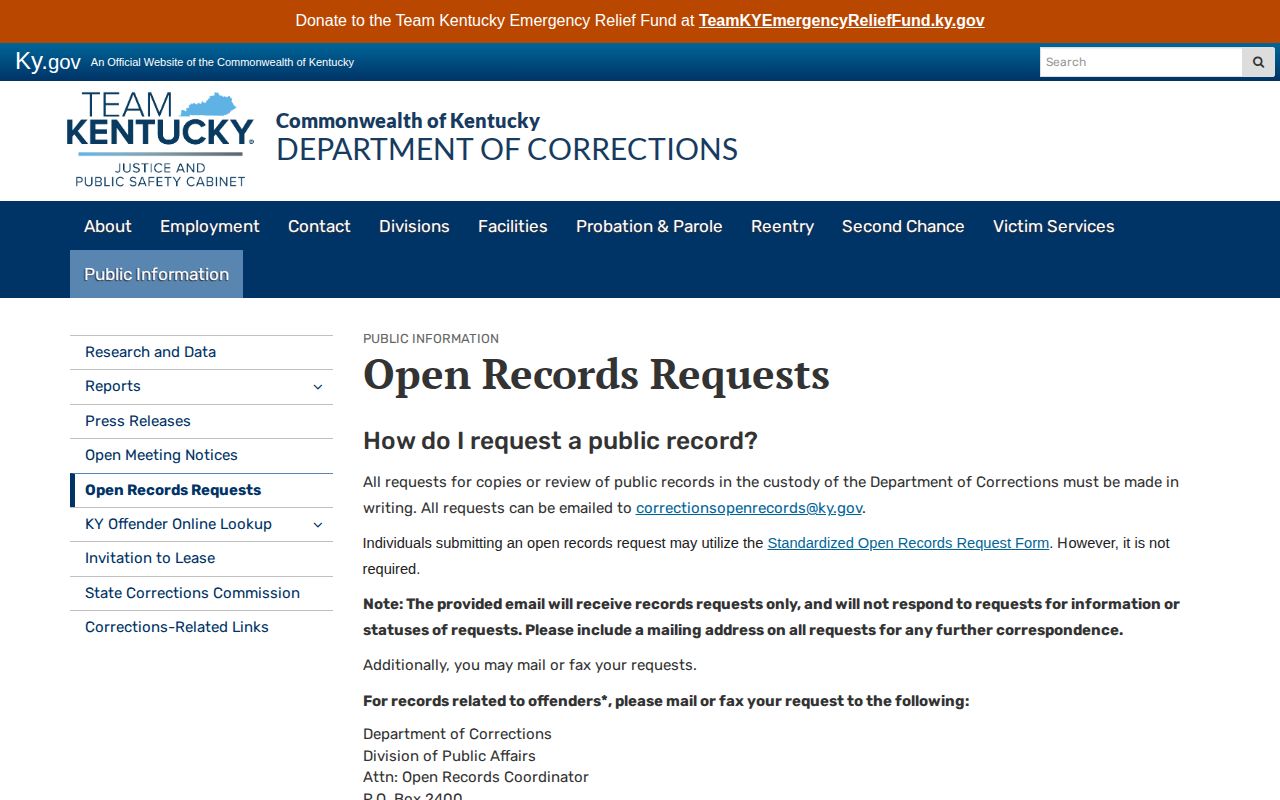 Kentucky DOC open records information relevant to Casey County arrest records