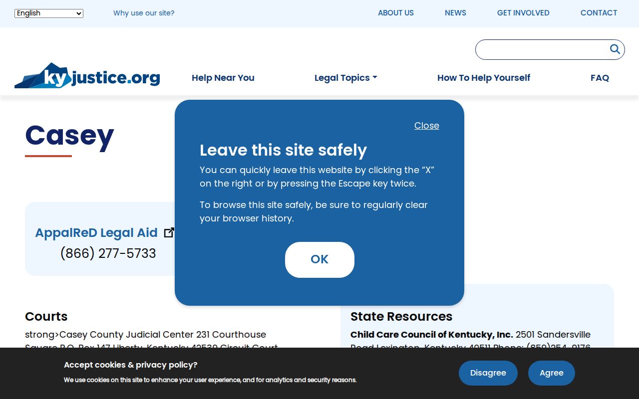 Kentucky Justice Online Casey County and Liberty law enforcement contacts