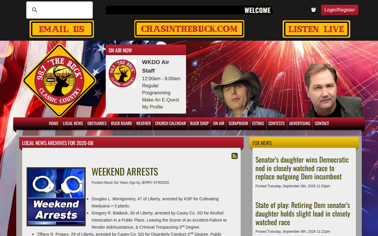 Archived WKDO local news page with historical Casey County arrest headings